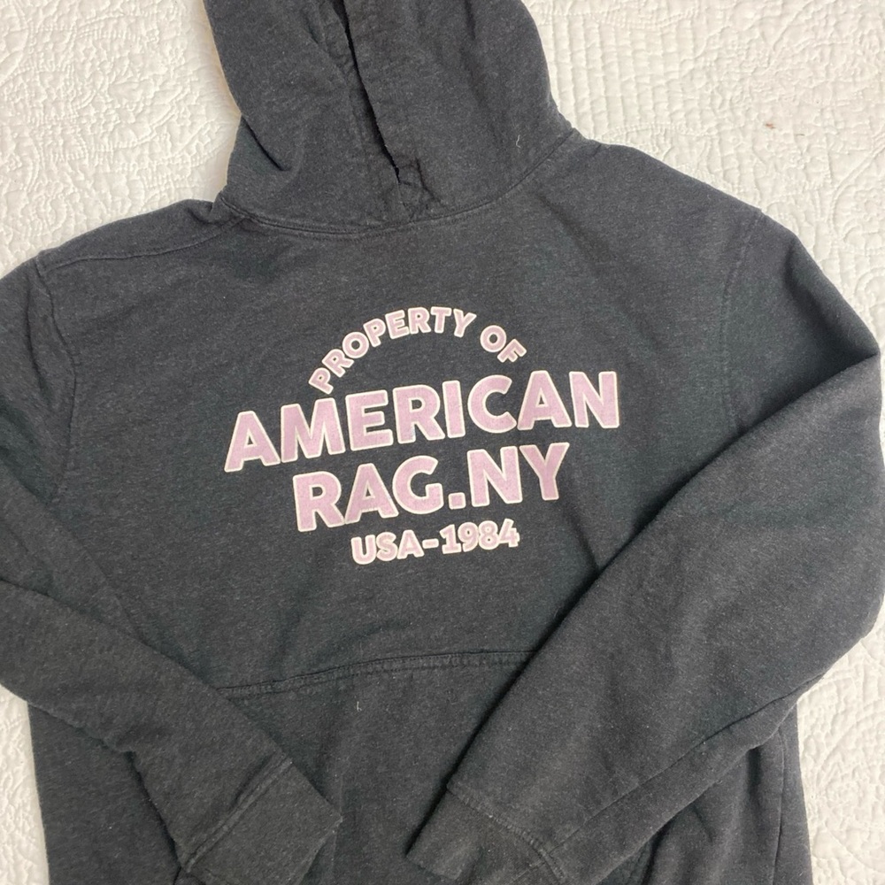 Vintage Y2K American Rag NY Women’s Black Graphic Logo Hoodie Size Medium